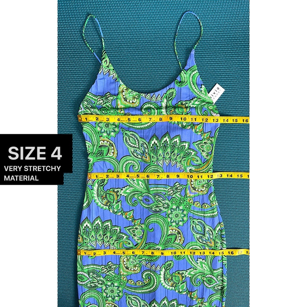 Alice + Olivia Delora Blue Green Paisley Spaghetti Strap Midi Dress - Picture 11 of 16